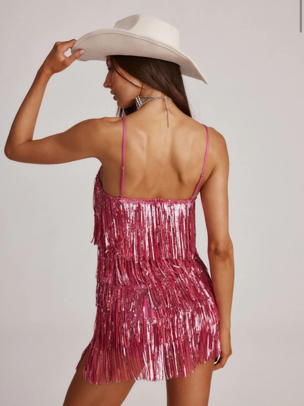 12th Tribe Pink Sequin Fringe Mini Dress - Picture 2 of 2